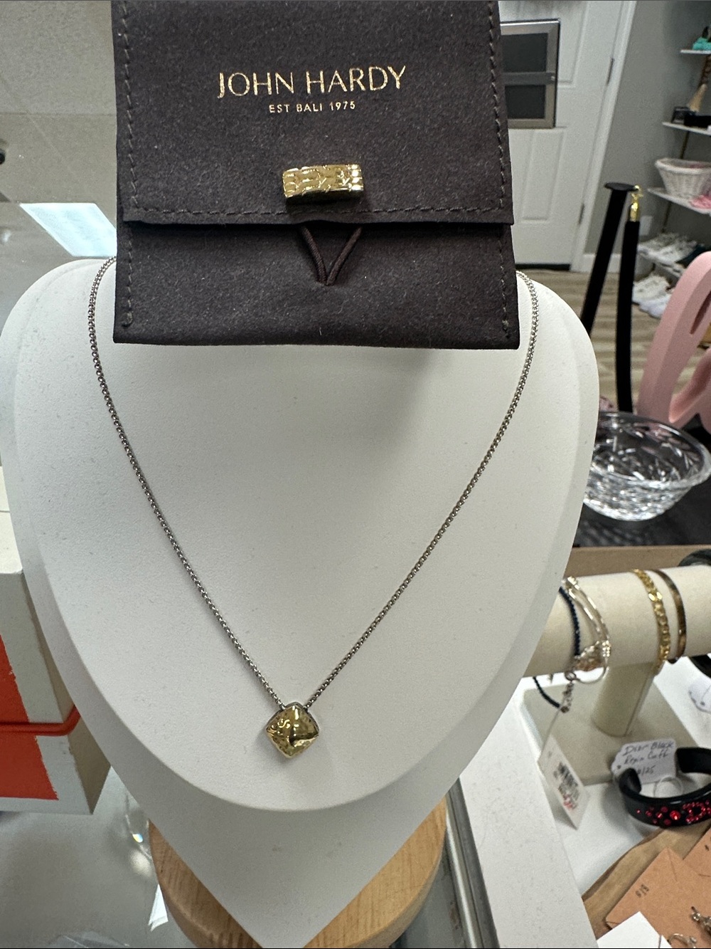 John Hardy Two-Tone Square Pendant Necklace - Gold & Silver